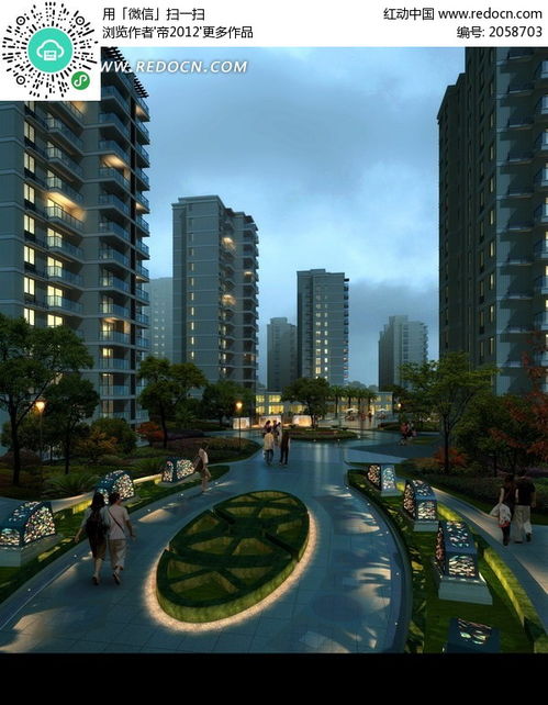 建筑效果圖 清晨時分天空下的亮燈的高樓和道路psd素材免費下載 編號2058703 紅動網(wǎng)